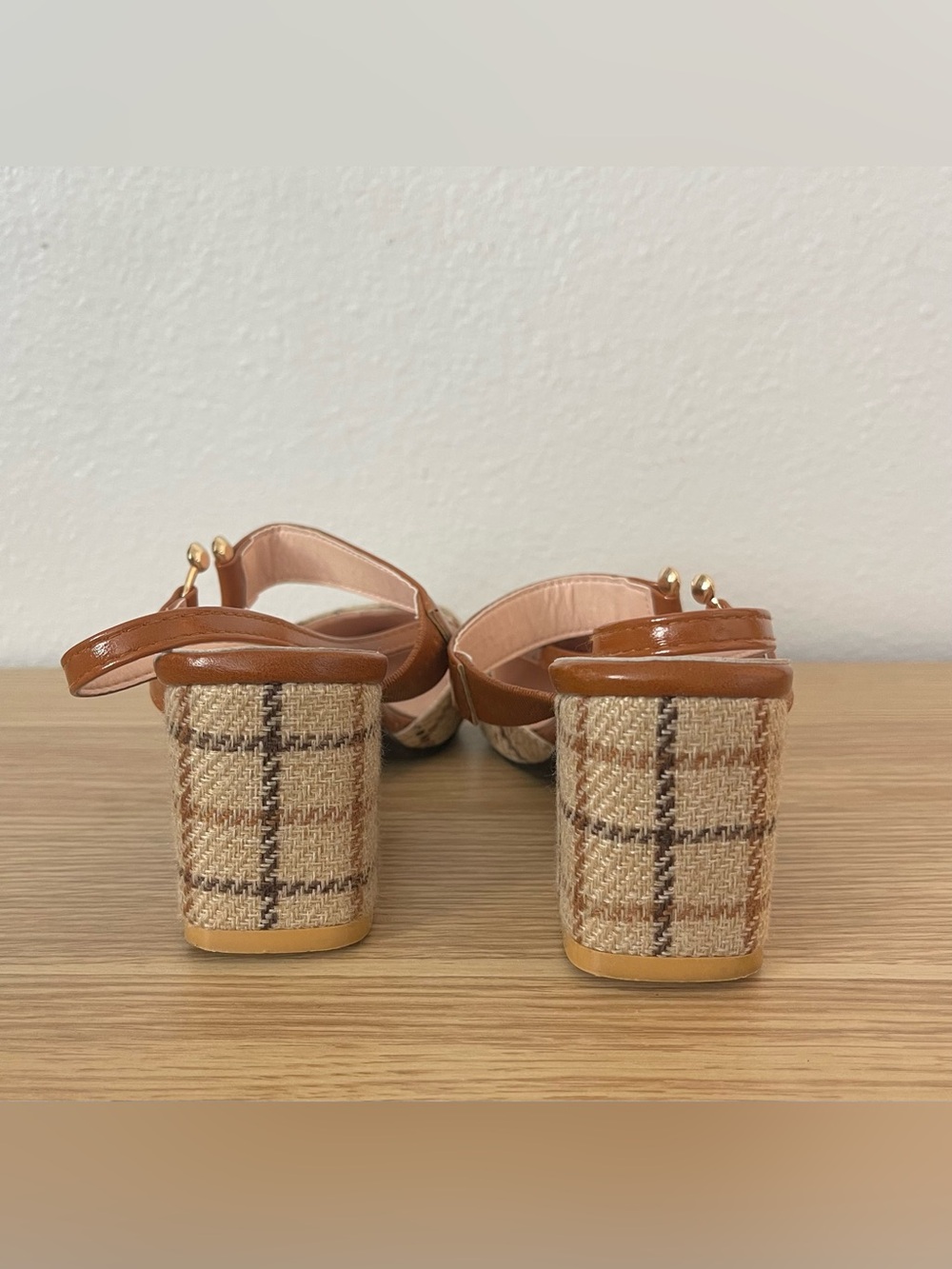 Plaid Pointed-Toe Slingback Mules in Tan - Picture 5 of 7